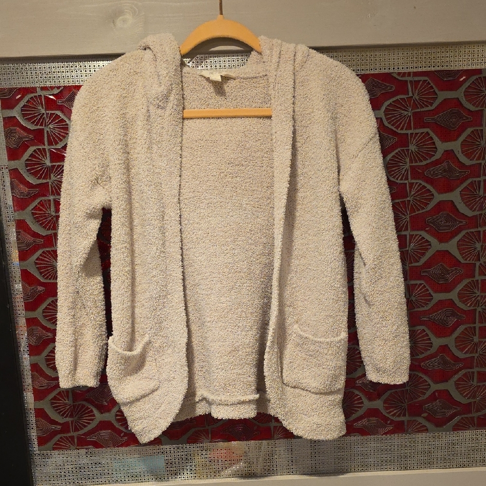 Kids Cozy Cream Hooded Cardigan